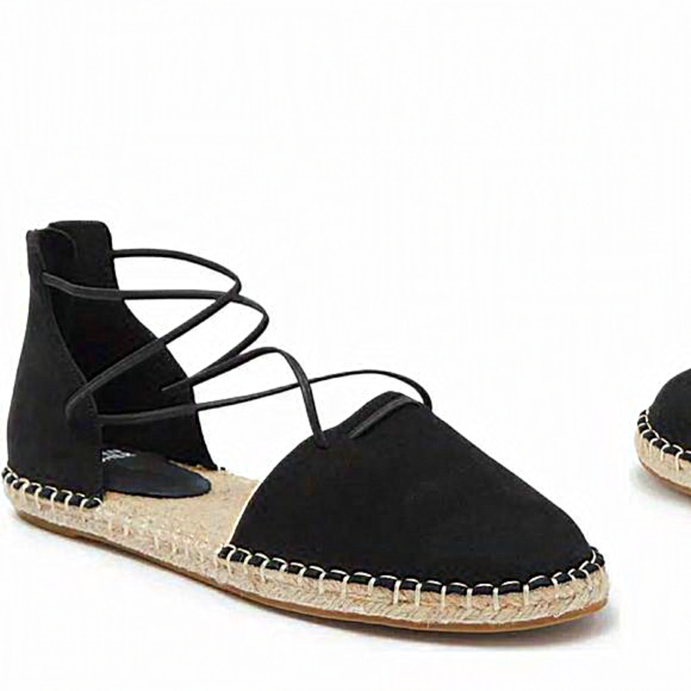 Eileen Fisher‎ Lee Lace-Up Espadrille Sandal flat Size 8.5 Black Nubuck Suede